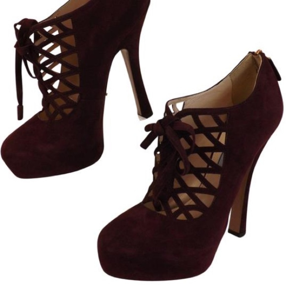 Prada Oxblood Cage Corset Heels